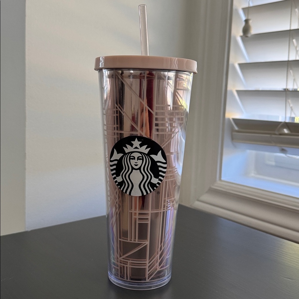 Starbucks Pink and Rose Gold Art Deco Tumbler with Straw